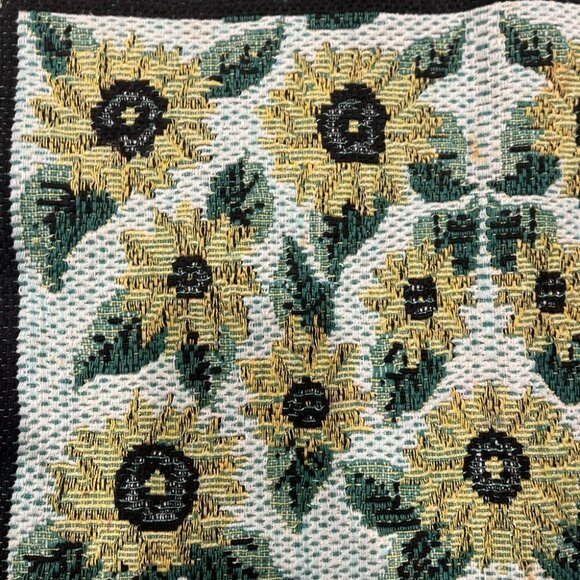 Set of 6 Vintage Sunflowers Woven Tapestry Placemats Green Yellow fringed - Picture 2 of 6